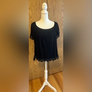 Boohoo Elegant Black Lace Trim Blouse